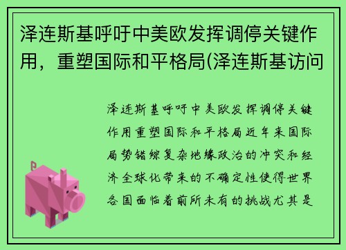 泽连斯基呼吁中美欧发挥调停关键作用，重塑国际和平格局(泽连斯基访问美国)