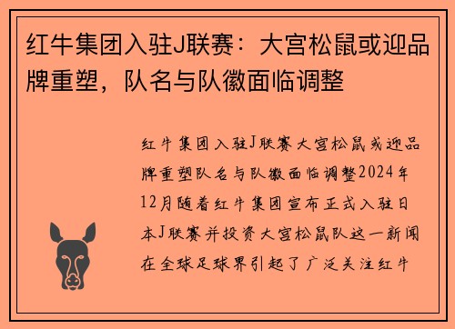 红牛集团入驻J联赛：大宫松鼠或迎品牌重塑，队名与队徽面临调整