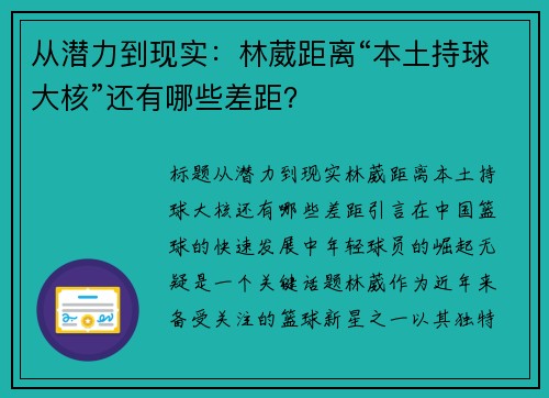 从潜力到现实：林葳距离“本土持球大核”还有哪些差距？
