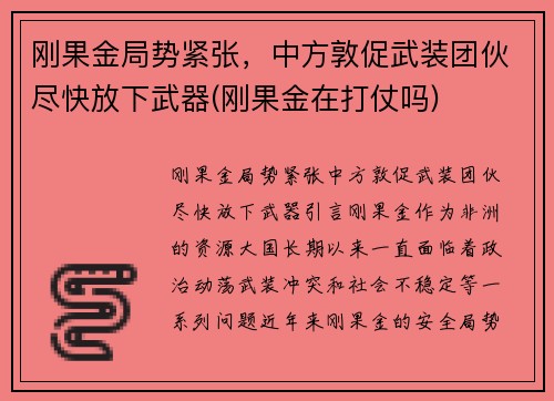刚果金局势紧张，中方敦促武装团伙尽快放下武器(刚果金在打仗吗)